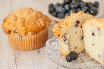 Blueberry Muffin Breakfast with Bowl of Blueberries