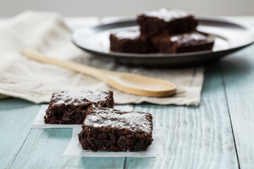 Brownies With a Wood Spoon Close up