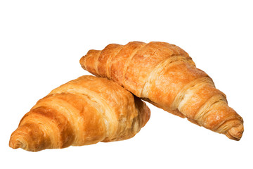 Close two croissant isolated on white background