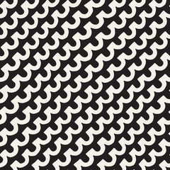 Monochrome minimalistic tribal seamless pattern with arc lines. Vector background with inky black art on white rounded stripe.