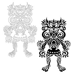 Vector Decorative Totem Idol. Isolated Fictitious Creature On White Background. Set of Tribal Tattoo