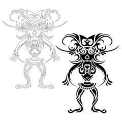 Vector Decorative Totem Idol. Isolated Fictitious Creature On White Background. Set of Tribal Tattoo