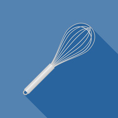 Stainless Egg whisk icon, flat design vector with long shadow