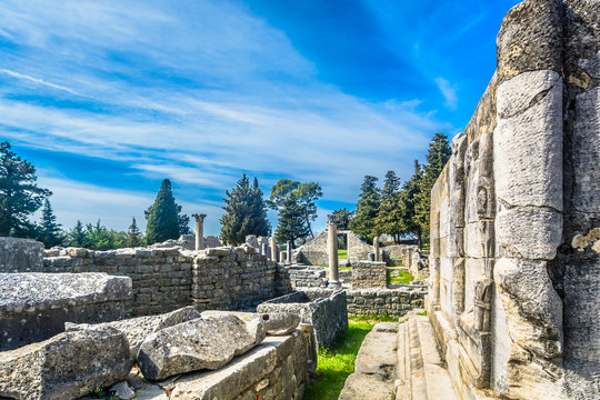 Old ruins cemetery in Salona, Croatia. / Historic ancient ruins in Salona landmark near town Split, Croatia.