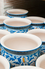 Colorful pottery vases in the workshop of a ceramic artisan in Caltagirone, Sicily