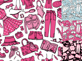 Summer fashion seamless pattern.Woman colored wear