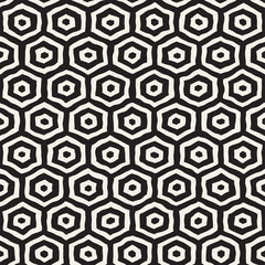 Seamless black and white pattern with hexagon lattice. Creative monochrome hand drawn honeycomb background.