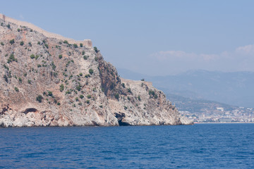 Fototapeta na wymiar Alanya castle rock view from sea