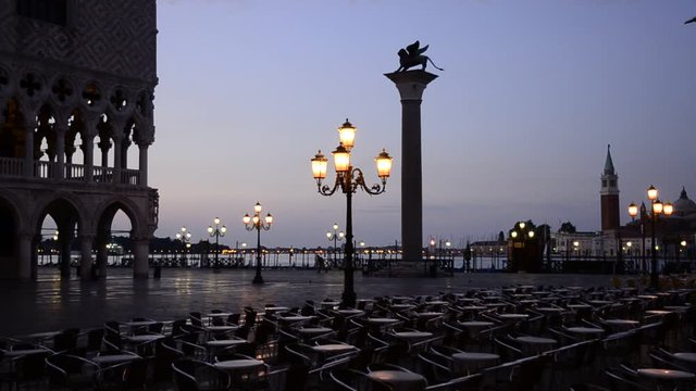 Italy, Veneto, Venice, St. Mark's Square (Piazza San Marco), Piazzetta di San Marco, Cafe Tables