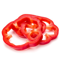 Red sweet bell pepper slices isolated on white background cutout