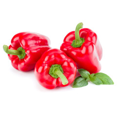 three sweet bell peppers isolated on white background cutout