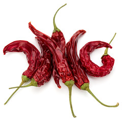 Dried red chili or chilli cayenne pepper isolated on white  background cutout