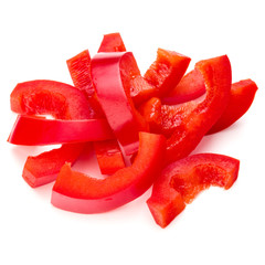 Red sweet bell pepper sliced strips isolated on white background cutout