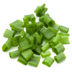 chopped spring onion or scallion isolated on white background cutout