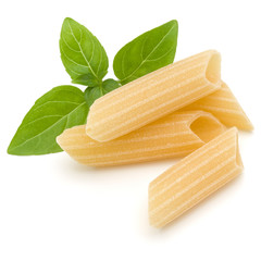 Italian pasta isolated on white background. Pennoni. Penne rigate.