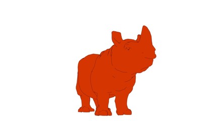 outlined rhino isolated on white 3d rendering
