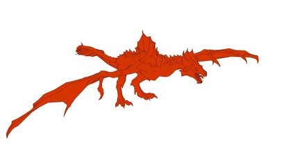 outlined dragonl isolated on white 3d rendering
