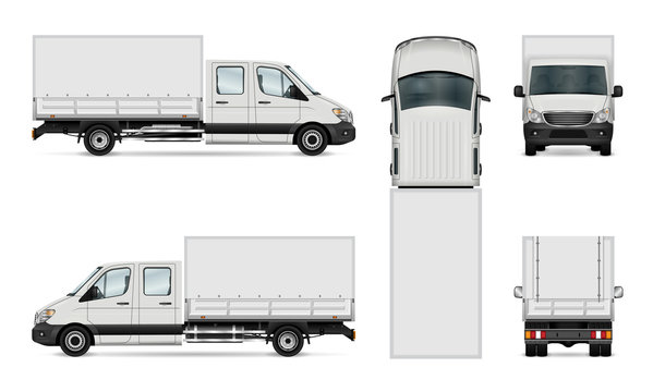 Cargo van vector illustration. Isolated commercial vehicle on white. All layers and groups well organized for easy editing and recolor. View from side, back, front and top.