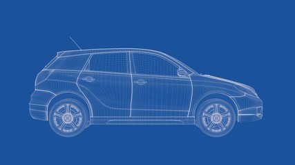 3d rendering of an outlined car