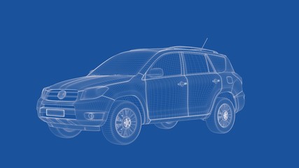 3d rendering of an outlined car