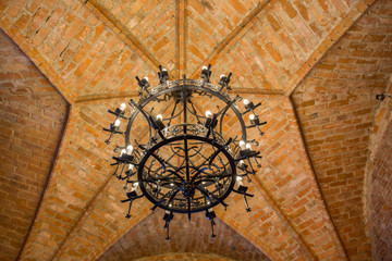 Chandeliers inside a castle in Trakai, Lithuania