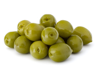 Green olives fruits isolated on white background cutout