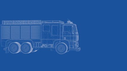 3d rendering of an outlined fire truck