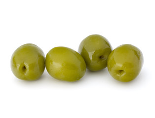 Obraz premium Green olives fruits isolated on white background cutout