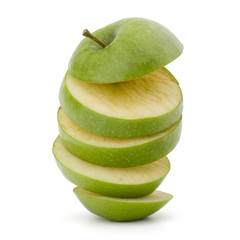 Green sliced apple isolated on white background cutout