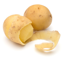 peeled potato tuber with peel spiral isolated on white background cutout