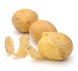 peeled potato tuber with peel spiral isolated on white background cutout