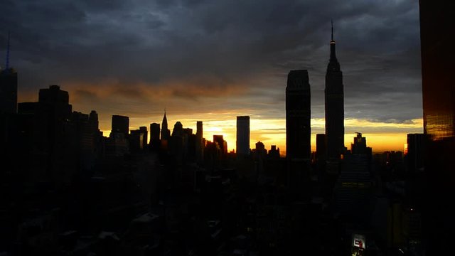 USA, New York, Manhattan Skyline at sunrise including Chrysler Building