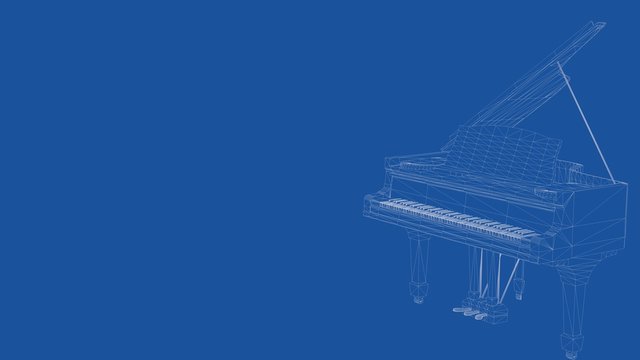 3d rendering of an outlined piano