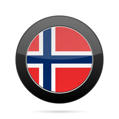 Flag of Norway. Shiny black round button.