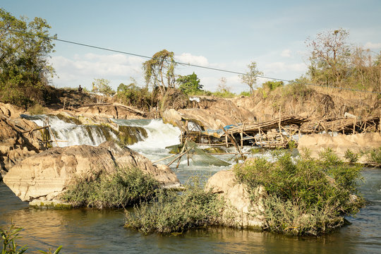 Fishing traps in Mekong river at Don Khon Island