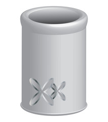 Vase, stand for pencils, pens, gray with a pattern of small grey flowers. 3 D illustration.