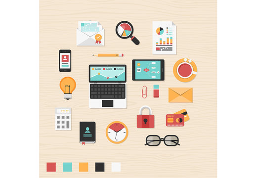 Colorful Business and Tech Icon Set 1