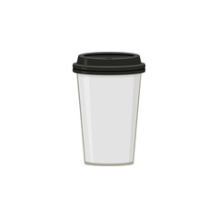 White cup with black lid. For coffee, espresso, latte, cappuccino. Abstract concept. Vector illustration on white background.