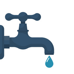 Water tap with falling drop. Vector illustration flat design. Isolated on white background. Classical old valve.