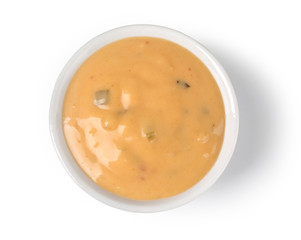 close up of a bowl of  cheese sauce
