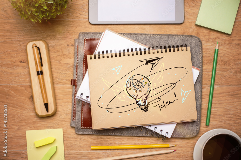 Aufkleber notepad with lamp sketch