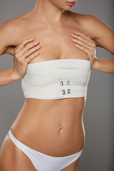 Surgical Lines. Woman Body In White Underwear With Marks On Skin