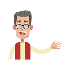 old man with glasses cartoon icon over white background. colorful design. vector illustration
