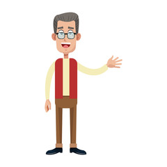 old man with glasses cartoon icon over white background. colorful design. vector illustration