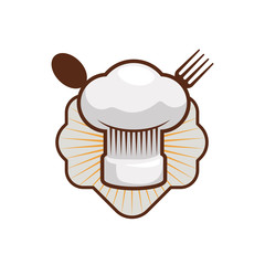 chef hat toque and cutlery vector icon illustration