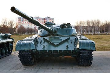 main post-war Soviet T-72 tank in an open area 