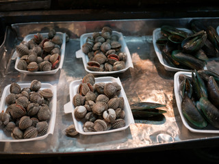 Fresh mollusks lying in substrate