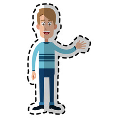 happy handsome blonde man waving hand cartoon icon image vector illustration design 