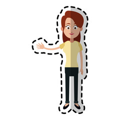 happy woman waving hand cartoon icon image vector illustration design 