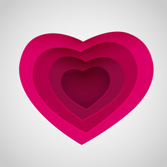 Love Heart form paper cut style. Valentines day card vector background. Wedding invitation concept.